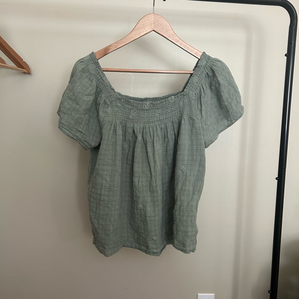 Madewell Olive Green Smocked Blouse
